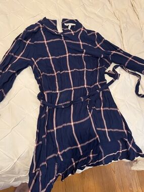 BCBGeneration Navy Plaid Shirt Dress with Pinkish-Beige Windowpane